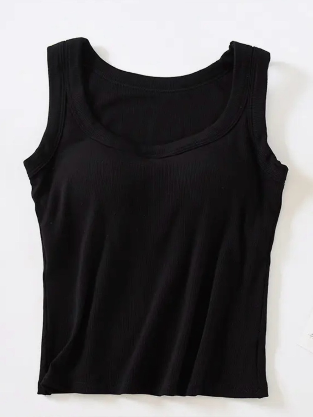 Women's Black Ribbed Scoop Tank Top